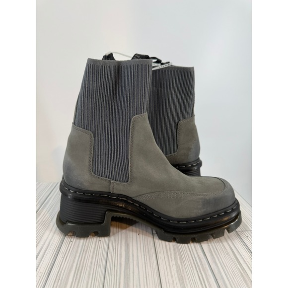 Dr.Martens Corran Chelsea Waxy Boots Grey Suede Heeled Platform Lug Sole Wmns 10 - Picture 2 of 12